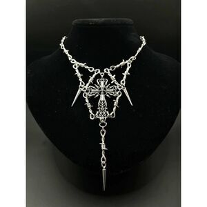 Gothic Goth Emo Punk Silver Barbed Wire Cross Choker Necklace Pendant